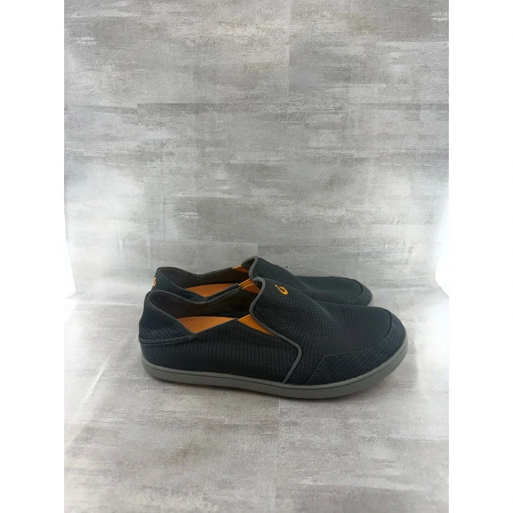 OluKai Nohea Mesh Men Sz 9.5 Grey Orange Slip On Loafers 10188-4242